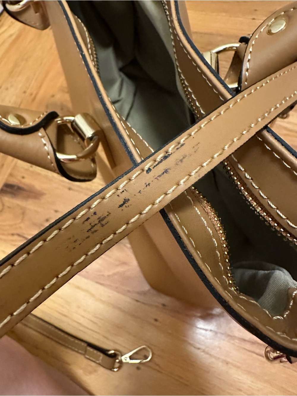 Neiman Marcus Camel Tan Structured Leather Shoulder Tote - Picture 9 of 9